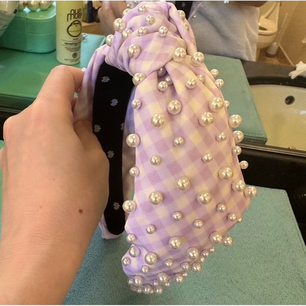 Lele Sadoughi x Stony Clover LN lavender gingham headband.